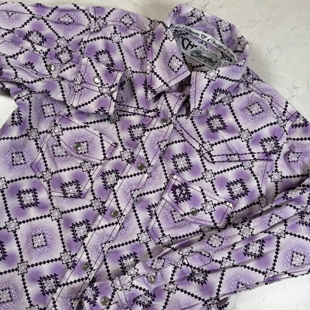 Cowgirl Hardware Western Shirt Girls 6/S Long Sleeve Aztec Purple Crystal Snaps - Picture 14 of 14